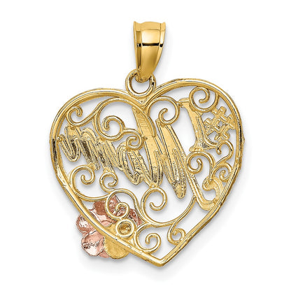 10k Two-tone and White Rhodium #1 MOM in Heart Charm