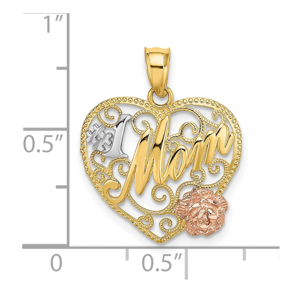 10k Two-tone and White Rhodium #1 MOM in Heart Charm
