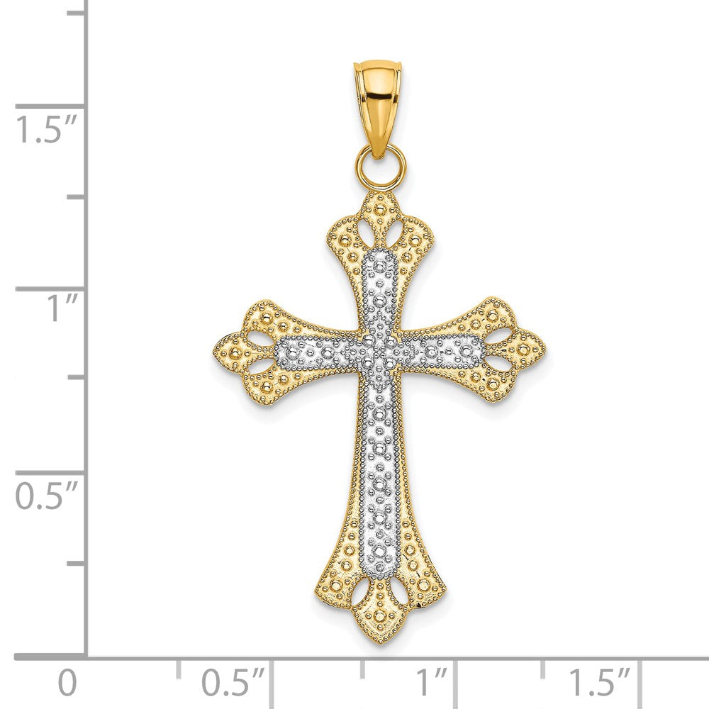 10K and White Rhodium Scalloped Edges Large Cross Pendant