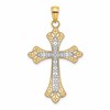10K and White Rhodium Scalloped Edges Large Cross Pendant