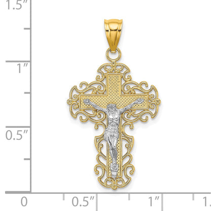 10K Two-Tone with Lace Trim Crucifix Charm
