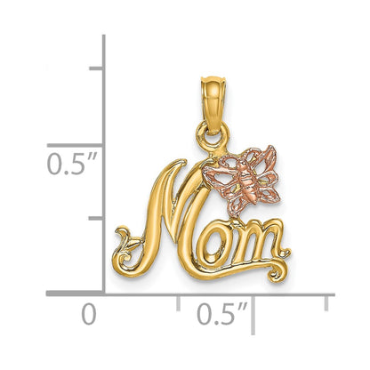 10K Two-Tone MOM and Butterfly Charm