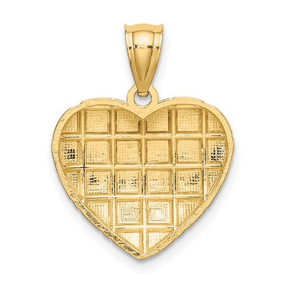 10K and White Rhodium Diamond-cut Filigree Heart Charm