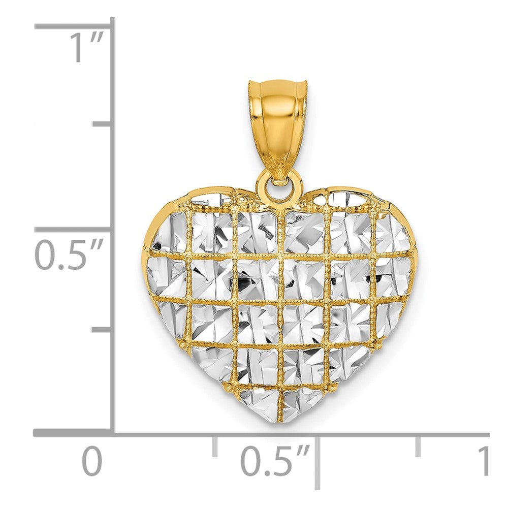 10K and White Rhodium Diamond-cut Filigree Heart Charm