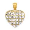 10K and White Rhodium Diamond-cut Filigree Heart Charm