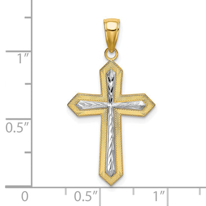 10K with White Rhodium Diamond-cut Cross Pendant