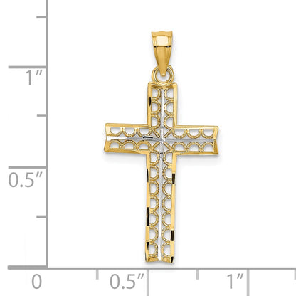 10K and White Rhodium Diamond-cut Filigree Cross Pendant