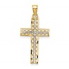10K and White Rhodium Diamond-cut Filigree Cross Pendant