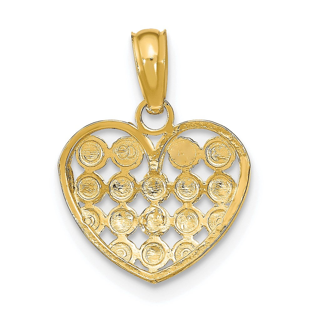 10k and White Rhodium Diamond-cut Heart Charm