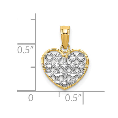 10k and White Rhodium Diamond-cut Heart Charm