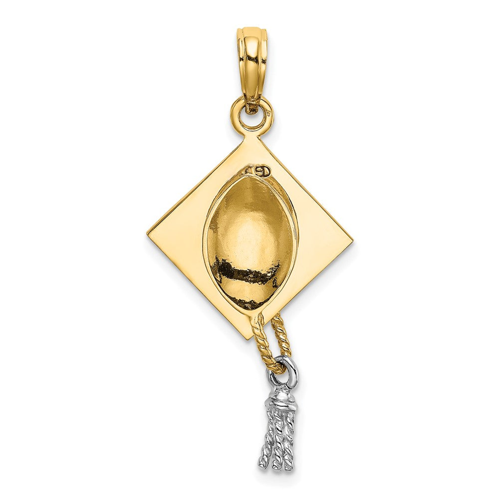 10k and White Rhodium 3-D Graduation Cap with Moveable Tassel Charm