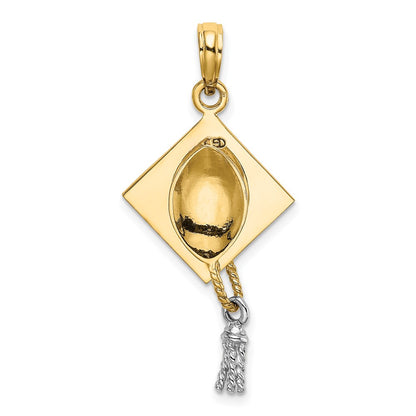 10k and White Rhodium 3-D Graduation Cap with Moveable Tassel Charm