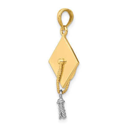 10k and White Rhodium 3-D Graduation Cap with Moveable Tassel Charm