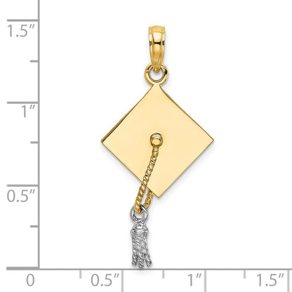 10k and White Rhodium 3-D Graduation Cap with Moveable Tassel Charm