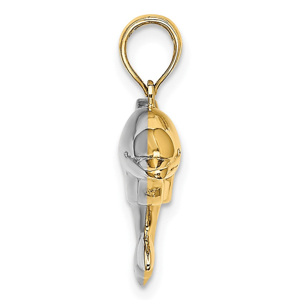 10k and White Rhodium 3-D Reversible Puffed Dolphin Charm