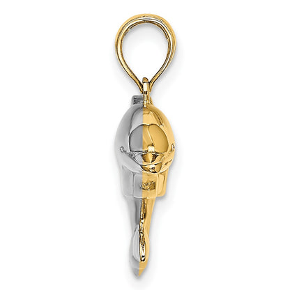 10k and White Rhodium 3-D Reversible Puffed Dolphin Charm