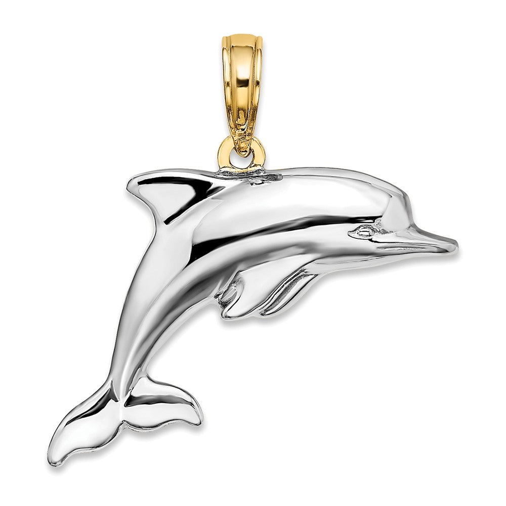 10k and White Rhodium 3-D Reversible Puffed Dolphin Charm
