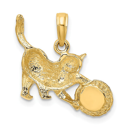 10K and White Rhodium Cat Playing with Yarn In Basket Charm