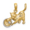 10K and White Rhodium Cat Playing with Yarn In Basket Charm