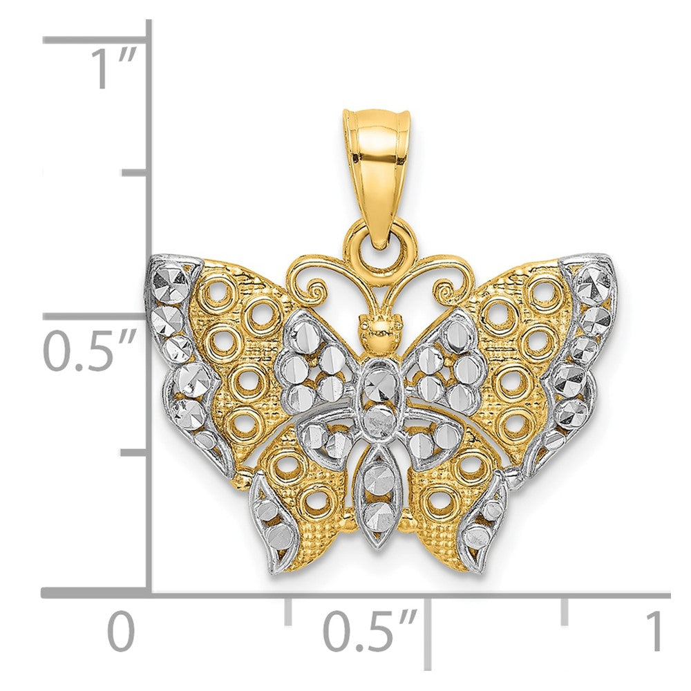 10k and White Rhodium Butterfly with Cut-out Wings Pendant