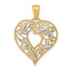 10K and White Rhodium Diamond-cut Filigree Heart Charm