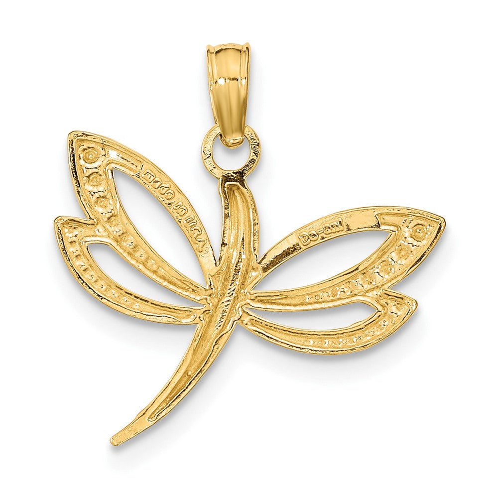 10K and White Rhodium Textured Dragonfly Charm