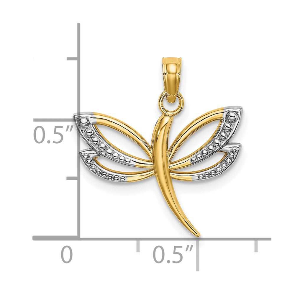 10K and White Rhodium Textured Dragonfly Charm