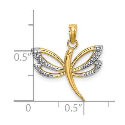 10K and White Rhodium Textured Dragonfly Charm