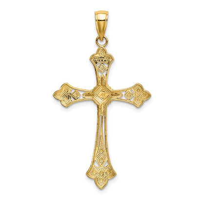 10K and White Rhodium Diamond-cut Edges Large Cross Pendant