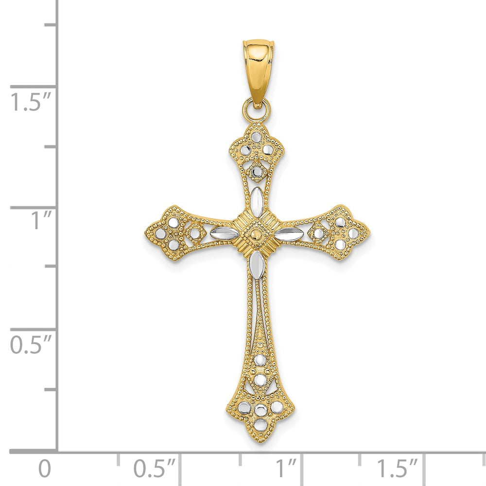 10K and White Rhodium Diamond-cut Edges Large Cross Pendant