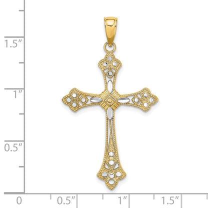 10K and White Rhodium Diamond-cut Edges Large Cross Pendant