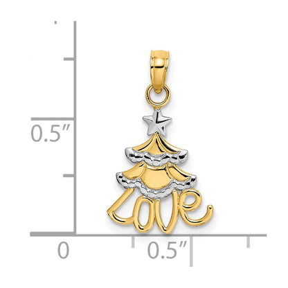 10K and White Rhodium Christmas Tree LOVE Charm