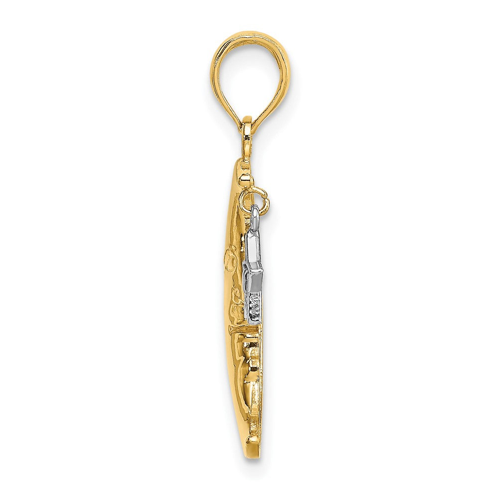 10k and White Rhodium Half Moon with Dangling Star Pendant