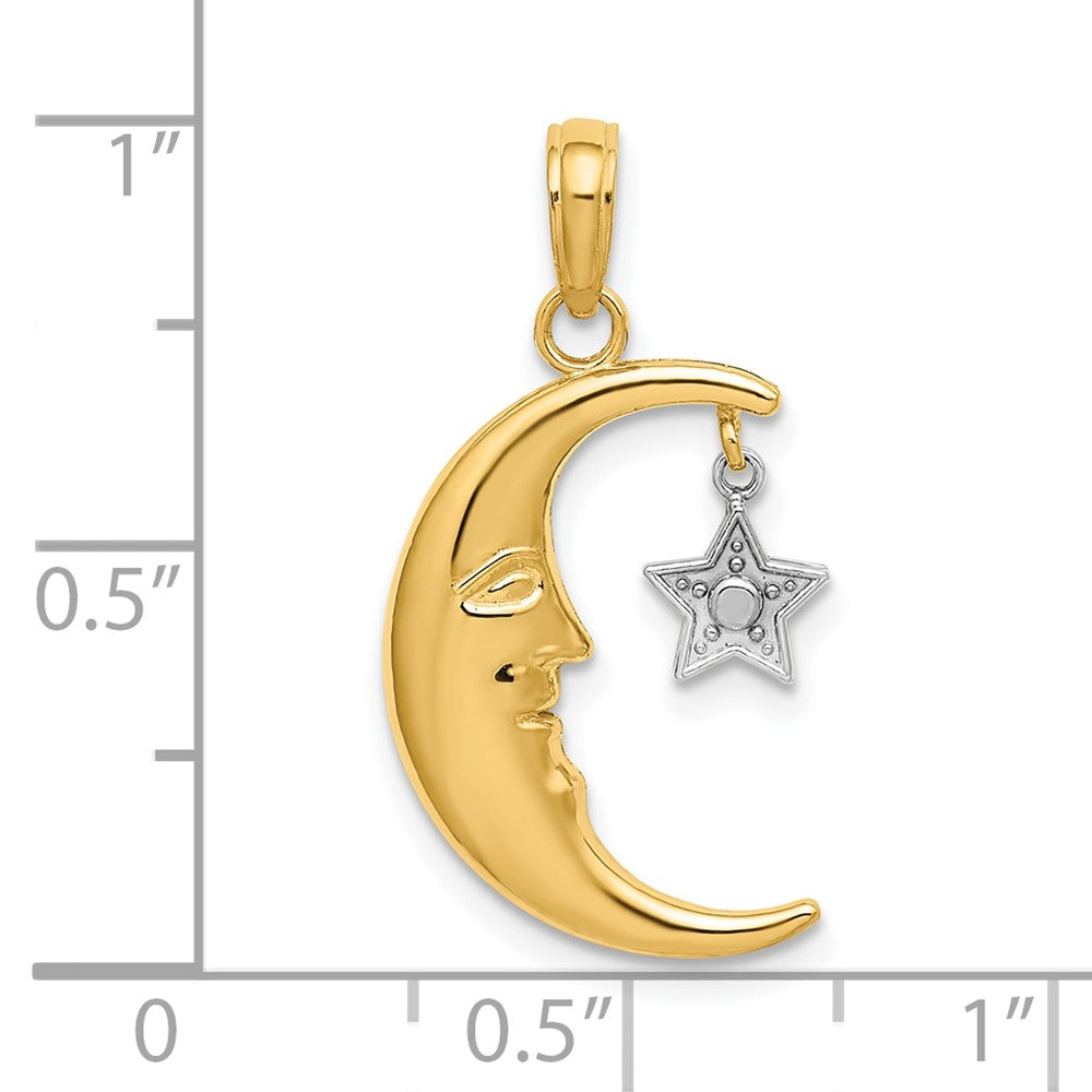 10k and White Rhodium Half Moon with Dangling Star Pendant