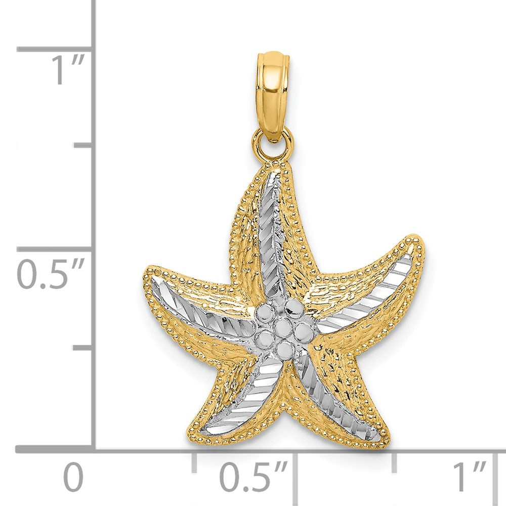 10K and White Rhodium Diamond-cut Small Starfish Charm
