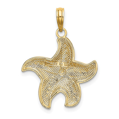 10K and White Rhodium Diamond-cut Polished Starfish Charm
