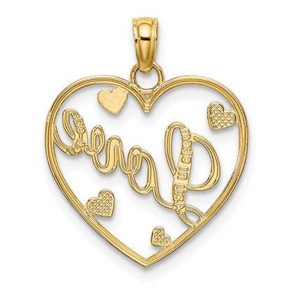 10k and White Rhodium LOVE with Hearts Pendant