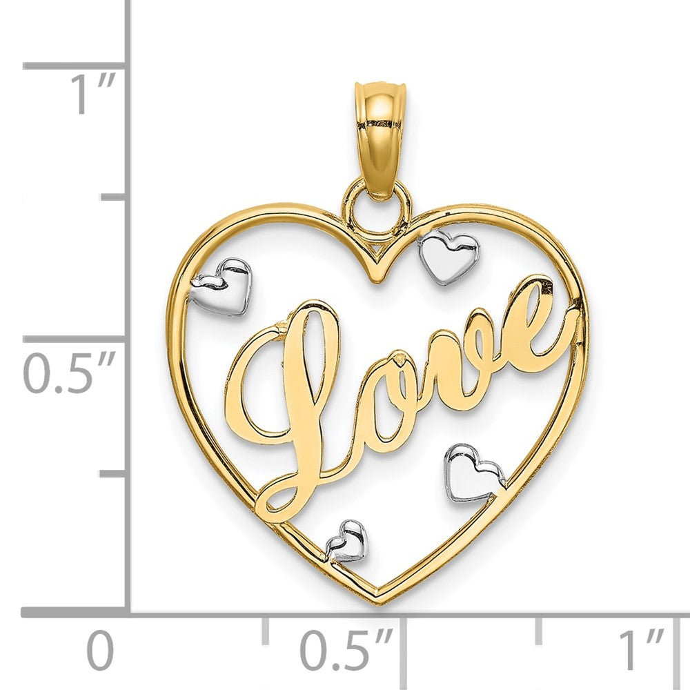 10k and White Rhodium LOVE with Hearts Pendant