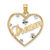 10K and White Rhodium DREAM In Heart with Diamond-cut Star Accents Charm