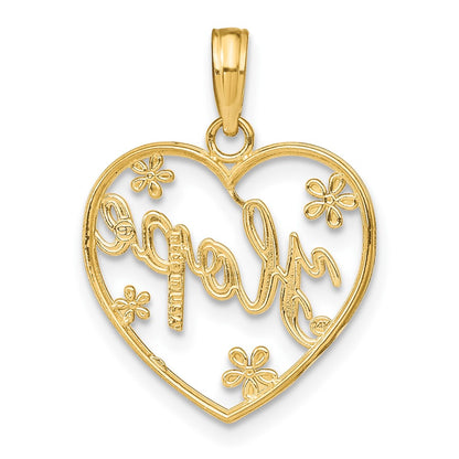 10k and White Rhodium HOPE In Heart with Flowers Charm