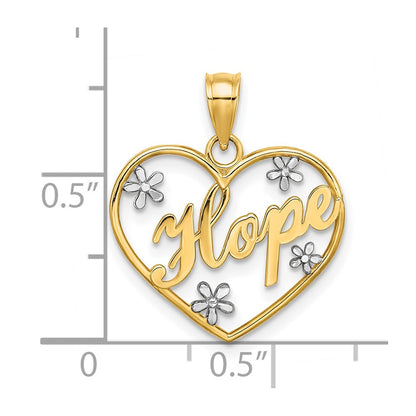 10k and White Rhodium HOPE In Heart with Flowers Charm