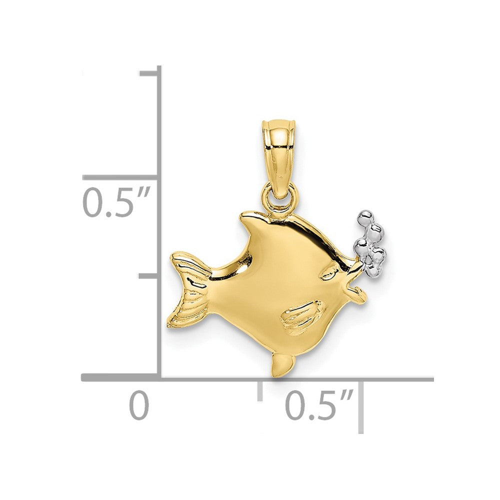 10k and White Rhodium 2-D Tropical Fish with Bubbles Charm