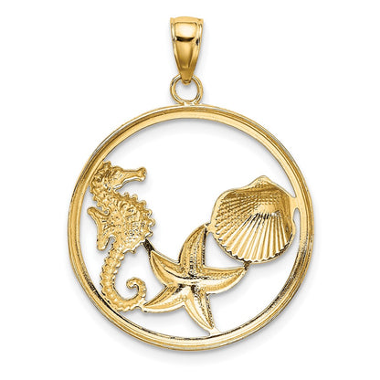 10k and White Rhodium Scallop / Starfish / Seahorse in Circle Charm