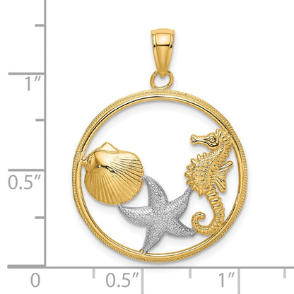 10k and White Rhodium Scallop / Starfish / Seahorse in Circle Charm