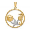10k and White Rhodium Scallop / Starfish / Seahorse in Circle Charm