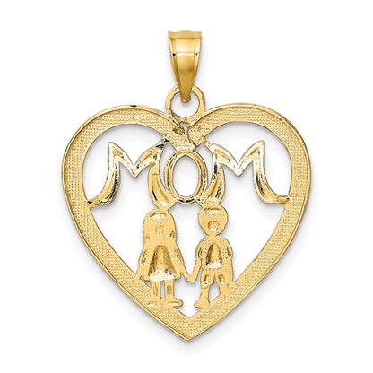10K and White Rhodium Heart With 2 Kids MOM Charm