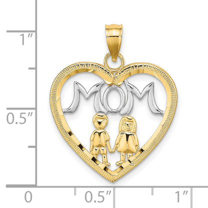 10K and White Rhodium Heart With 2 Kids MOM Charm