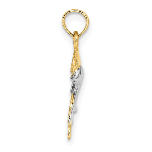 10K with White Rhodium 2-D Polished Two Dolphins Charm