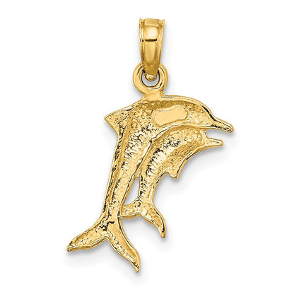 10K with White Rhodium 2-D Polished Two Dolphins Charm