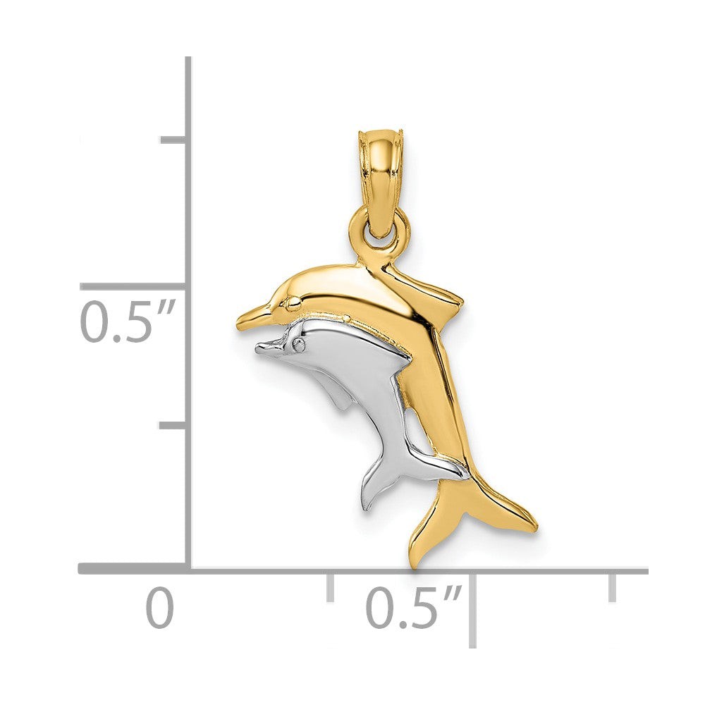 10K with White Rhodium 2-D Polished Two Dolphins Charm